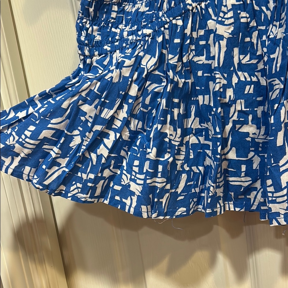 Japna Blue and White Smocked Ruffle Blouse - Picture 6 of 9